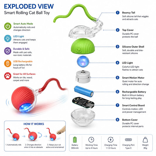 Smart Interactive Ball Toy with Tail | For Cats & Small Dogs