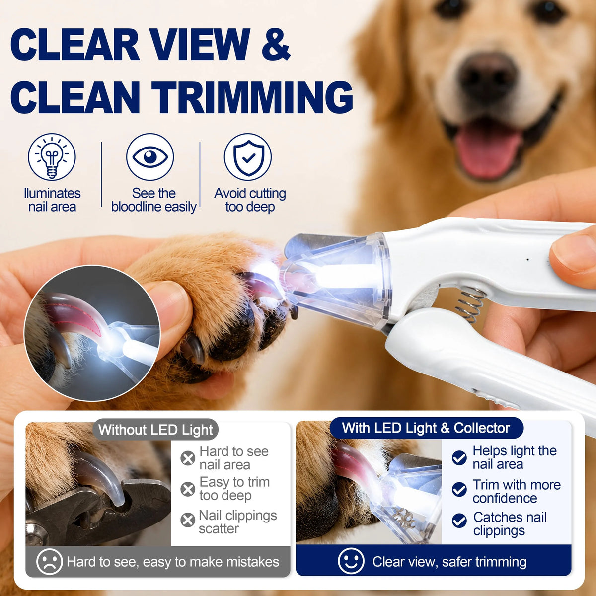 Electric Pet Nail Grinder with LED Light – Quiet 2-in-1 Clipper for Dogs & Cats