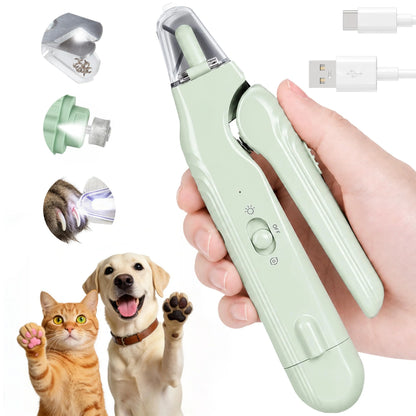 Electric Pet Nail Grinder with LED Light – Quiet 2-in-1 Clipper for Dogs & Cats