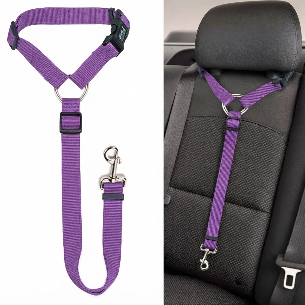 2-in-1 Dog Car Seat Belt & Leash – Adjustable Nylon Safety Harness