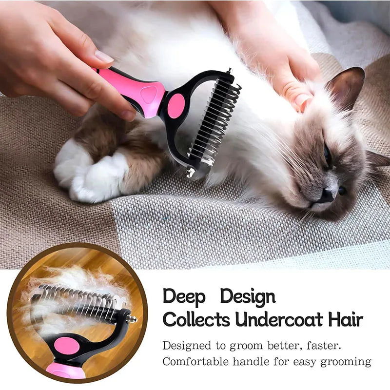 Pet's World 2-in-1 Pet Deshedding Brush for Dogs & Cats | Self-Cleaning Grooming Comb