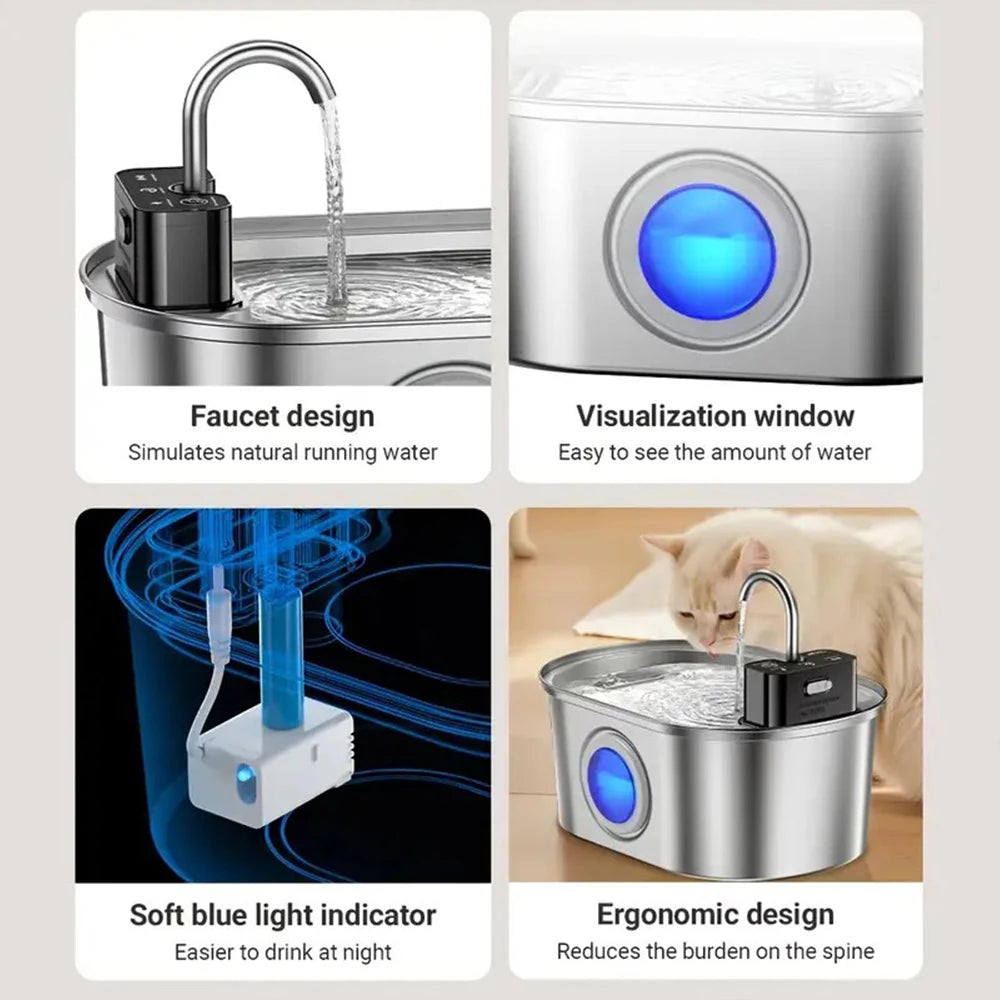 Pet's World Wireless Pet Water Fountain – Silent Filtered Fountain for Cats & Dogs