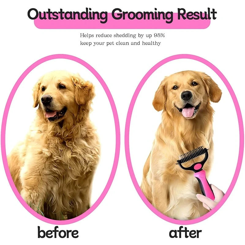 Pet's World 2-in-1 Pet Deshedding Brush for Dogs & Cats | Self-Cleaning Grooming Comb