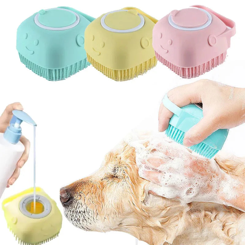 Pet's World Silicone Pet Bath Massage Brush – Dog & Cat Grooming Tool