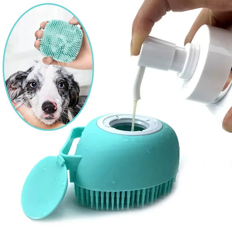 Pet's World Silicone Pet Bath Massage Brush – Dog & Cat Grooming Tool