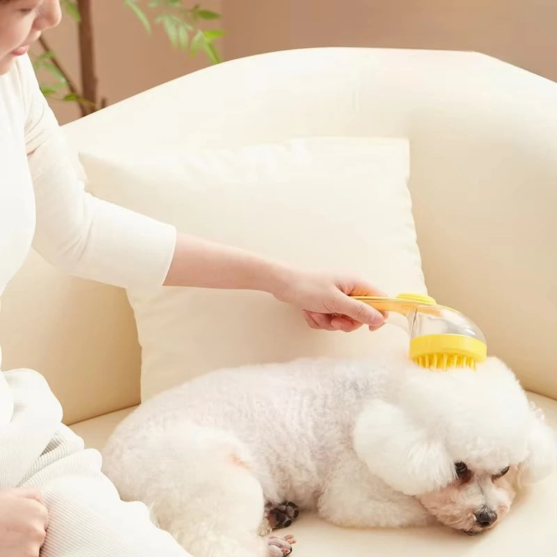 Pet's World Long Handle Pet Bathing Brush – Silicone Dog & Cat Comb