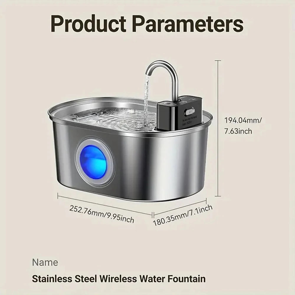Pet's World Wireless Pet Water Fountain – Silent Filtered Fountain for Cats & Dogs