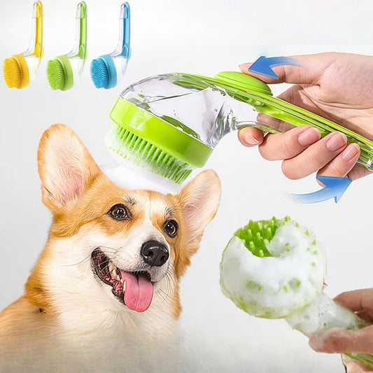 Pet's World Long Handle Pet Bathing Brush – Silicone Dog & Cat Comb