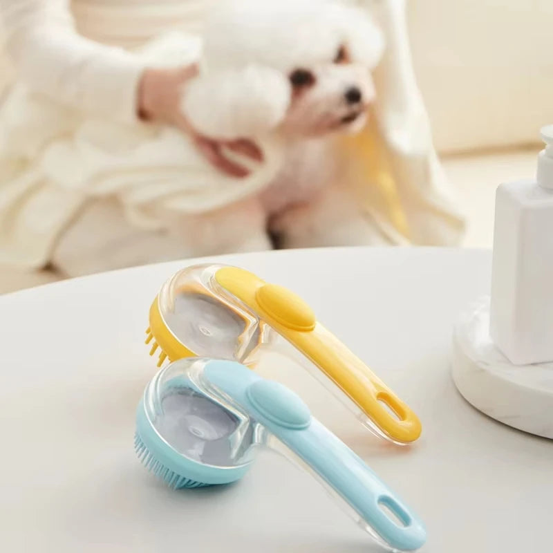 Pet's World Long Handle Pet Bathing Brush – Silicone Dog & Cat Comb