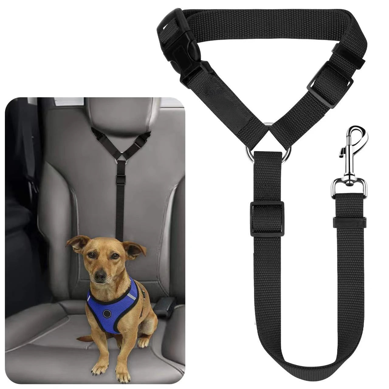 Pet's World 2-in-1 Dog Car Seat Belt & Leash – Adjustable Nylon Safety Harness