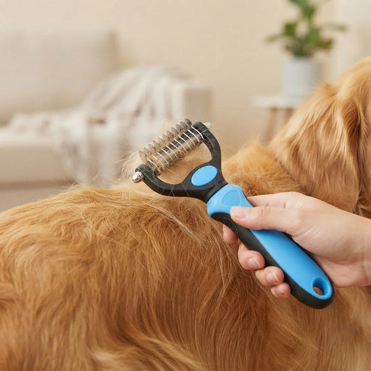 2-in-1 Pet Deshedding Brush for Dogs & Cats | Self-Cleaning Grooming Comb