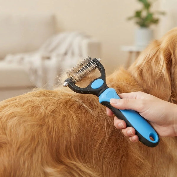 2-in-1 Pet Deshedding Brush for Dogs & Cats | Self-Cleaning Grooming Comb