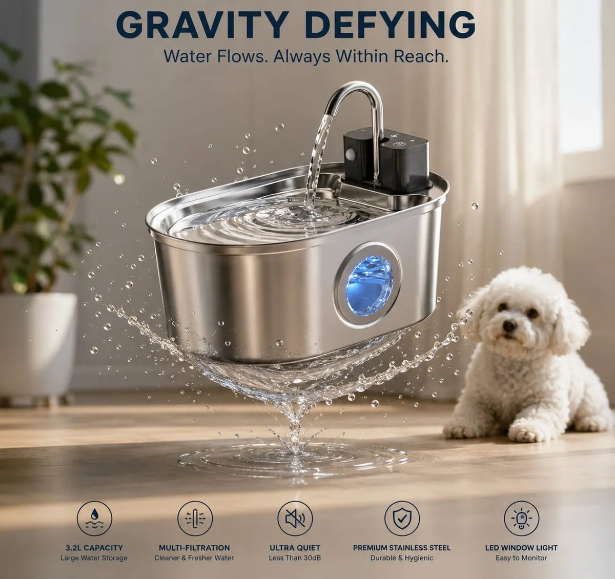 Wireless Pet Water Fountain – Silent Filtered Fountain for Cats & Dogs