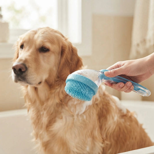 Long Handle Pet Bathing Brush – Silicone Dog & Cat Comb