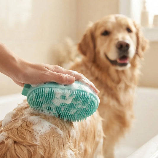 Silicone Pet Bath Massage Brush – Dog & Cat Grooming Tool