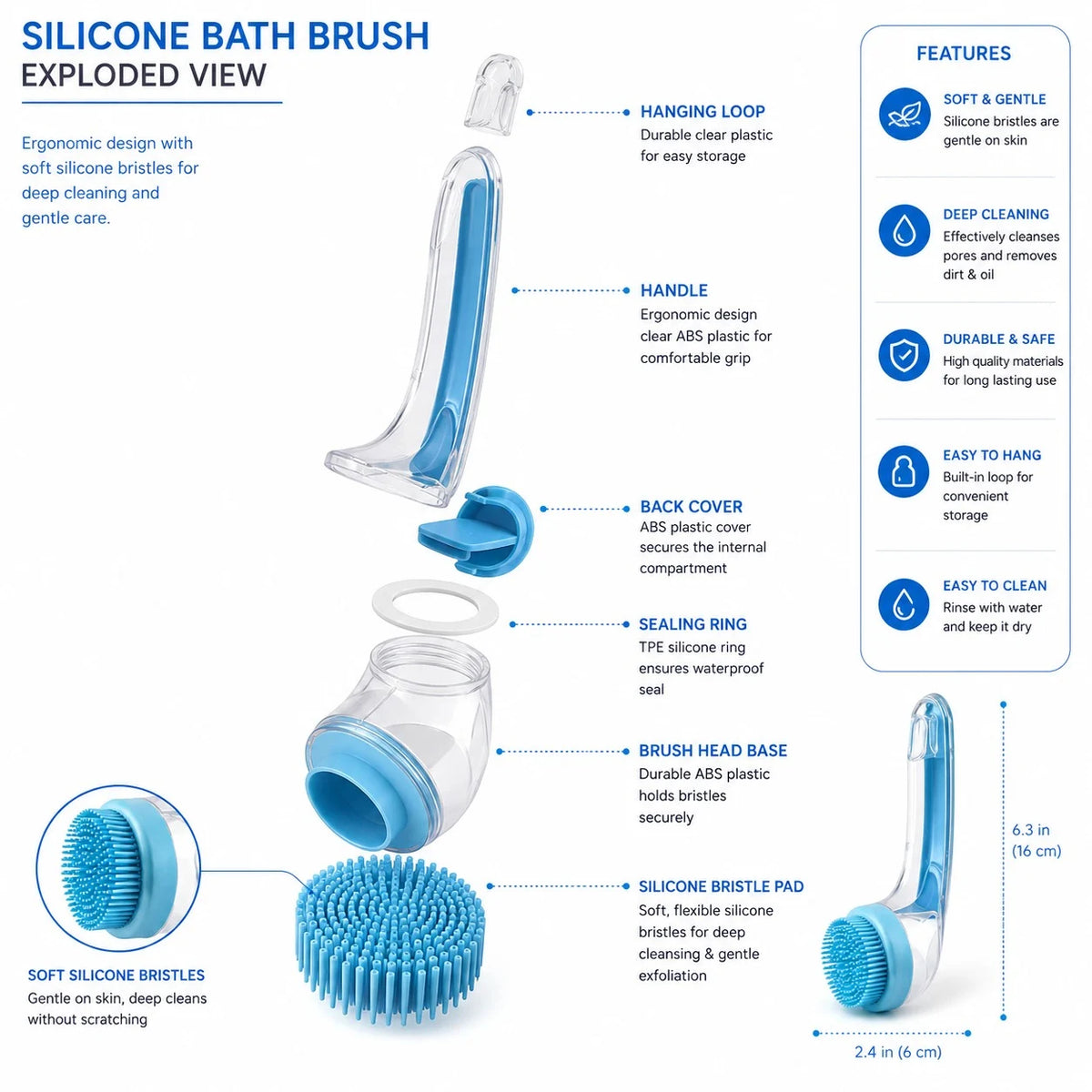Long Handle Pet Bathing Brush – Silicone Dog & Cat Comb