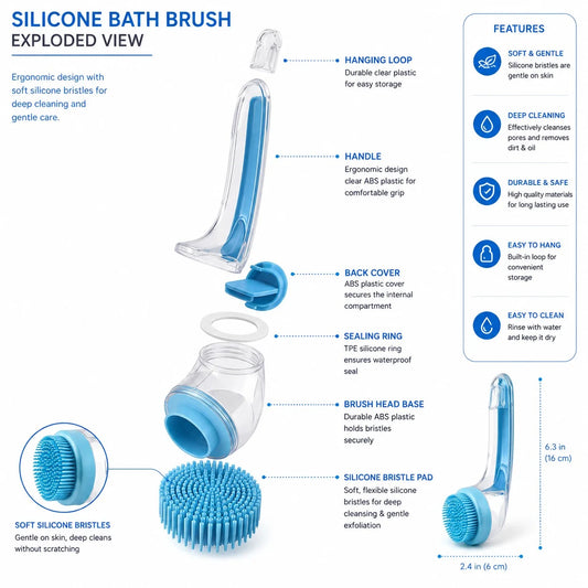Long Handle Pet Bathing Brush – Silicone Dog & Cat Comb