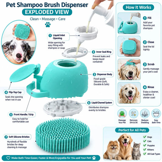 Silicone Pet Bath Massage Brush – Dog & Cat Grooming Tool