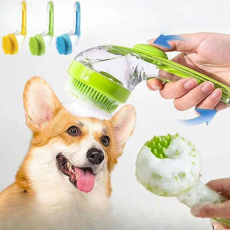 Long Handle Pet Bathing Brush – Silicone Dog & Cat Comb
