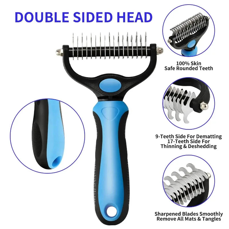 2-in-1 Pet Deshedding Brush for Dogs & Cats | Self-Cleaning Grooming Comb