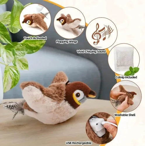 Interactive Flapping Bird Cat Toy — Realistic Chirping & Motion Sensor