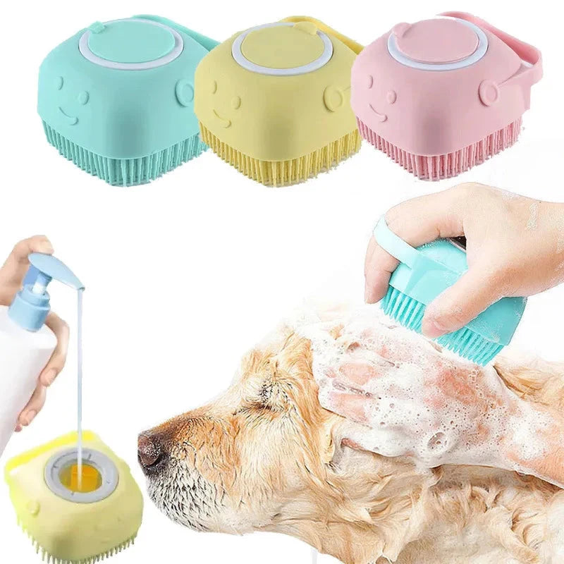 Silicone Pet Bath Massage Brush – Dog & Cat Grooming Tool