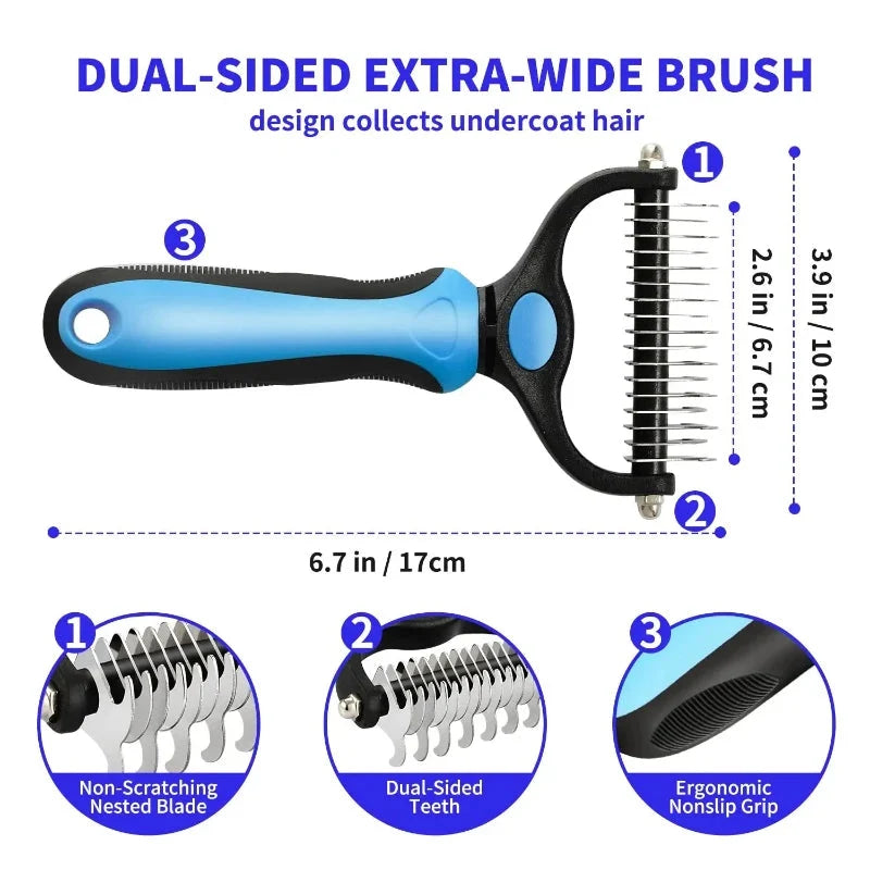 2-in-1 Pet Deshedding Brush for Dogs & Cats | Self-Cleaning Grooming Comb
