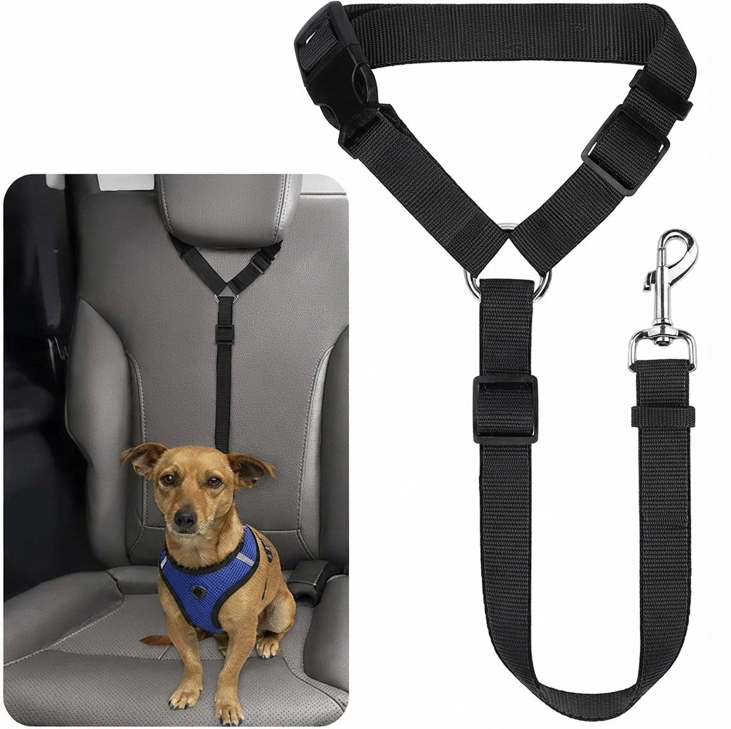 2-in-1 Dog Car Seat Belt & Leash – Adjustable Nylon Safety Harness