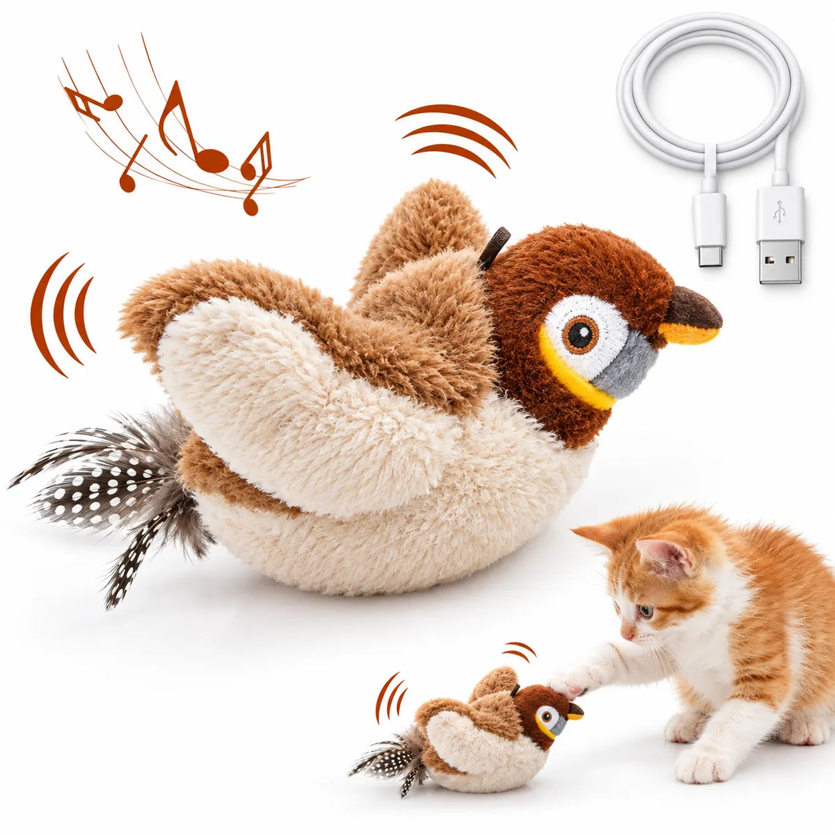 Interactive Flapping Bird Cat Toy — Realistic Chirping & Motion Sensor